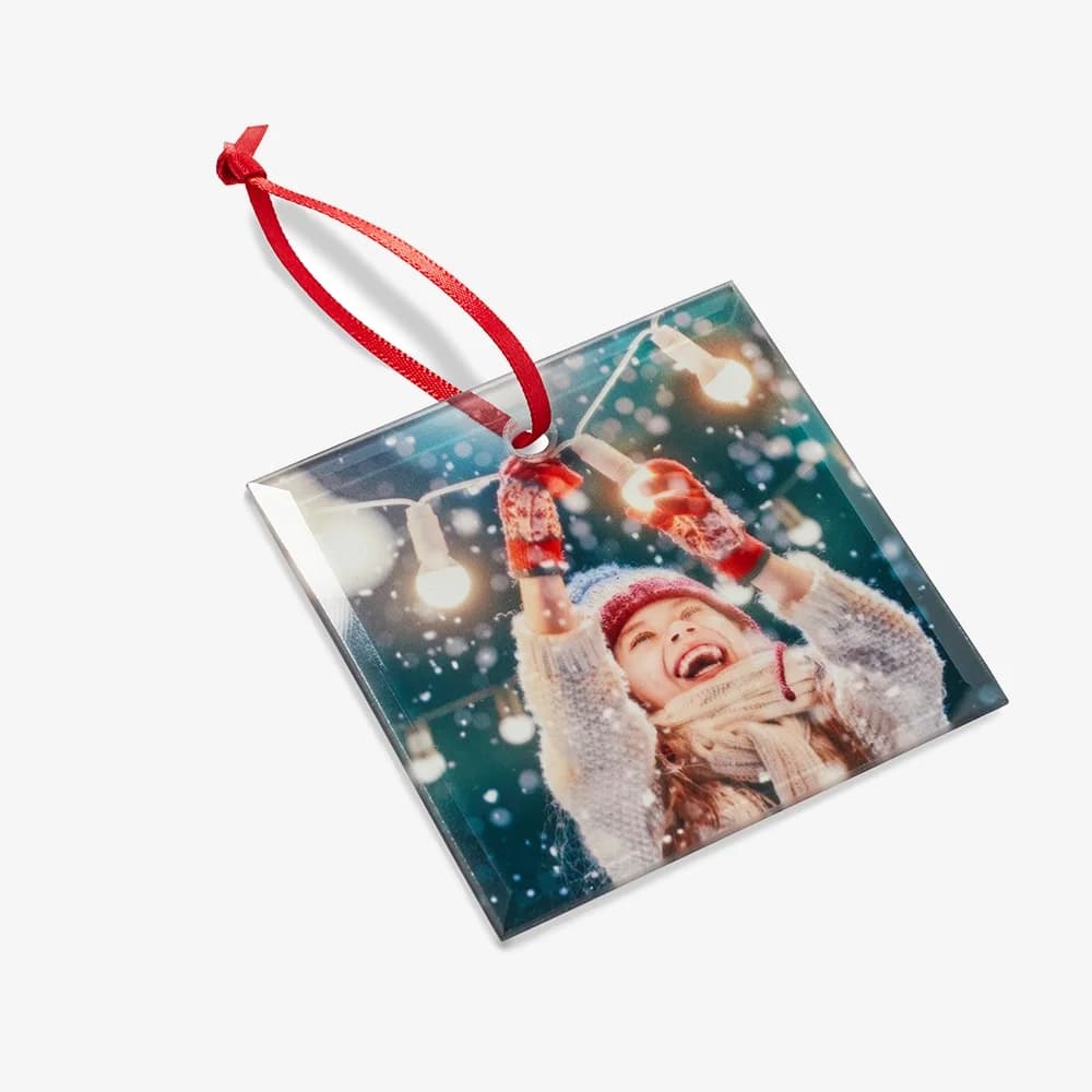 Personalised Glass Square Christmas Ornament 7x7cm / 3x3" - Photo 4
